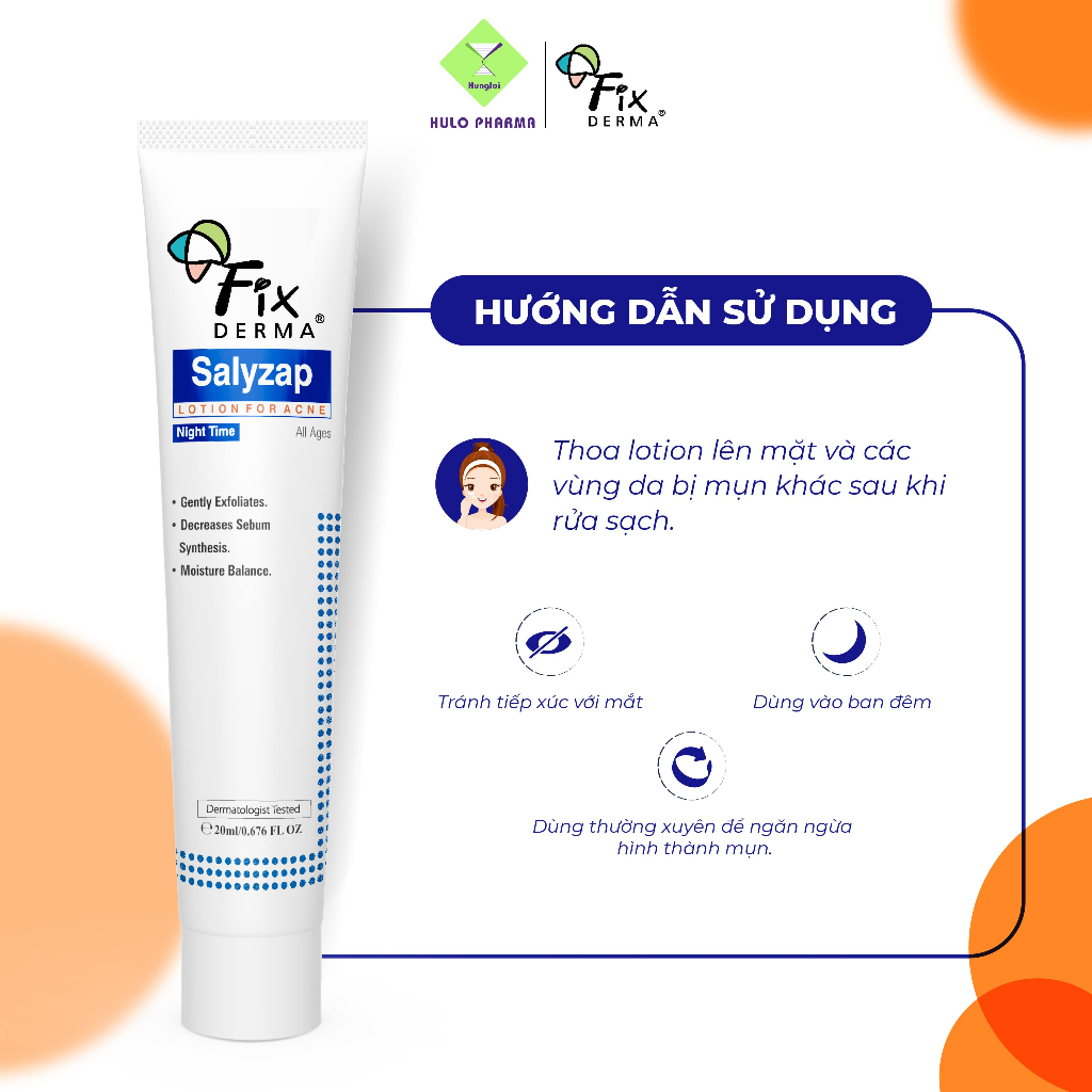 Chấm Mụn FIXDERMA Salyzap Lotion For Acne Night Time Giúp Ngăn Ngừa Mụn và Giảm Thâm Mụn Dành Cho Ban Đêm 20g