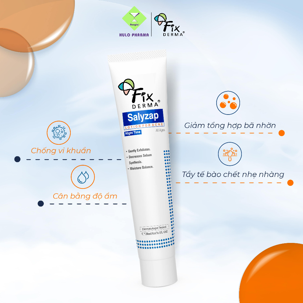 Chấm Mụn FIXDERMA Salyzap Lotion For Acne Night Time Giúp Ngăn Ngừa Mụn và Giảm Thâm Mụn Dành Cho Ban Đêm 20g