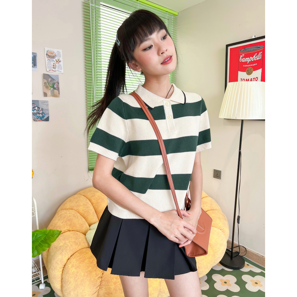 Áo len cổ polo dáng croptop TINA TOP