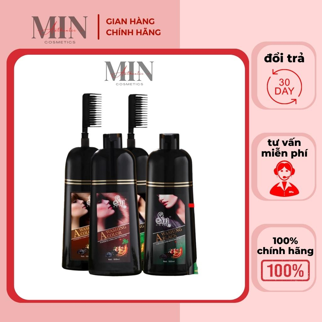 Dầu Gội Phủ Bạc SinHair Nhật Bản Có Lược, Dầu Gội Thảo Dược Nhuộm Đen, Nâu Từ Nhân Sâm Tự Nhiên 500ml - MinauthCosmetics
