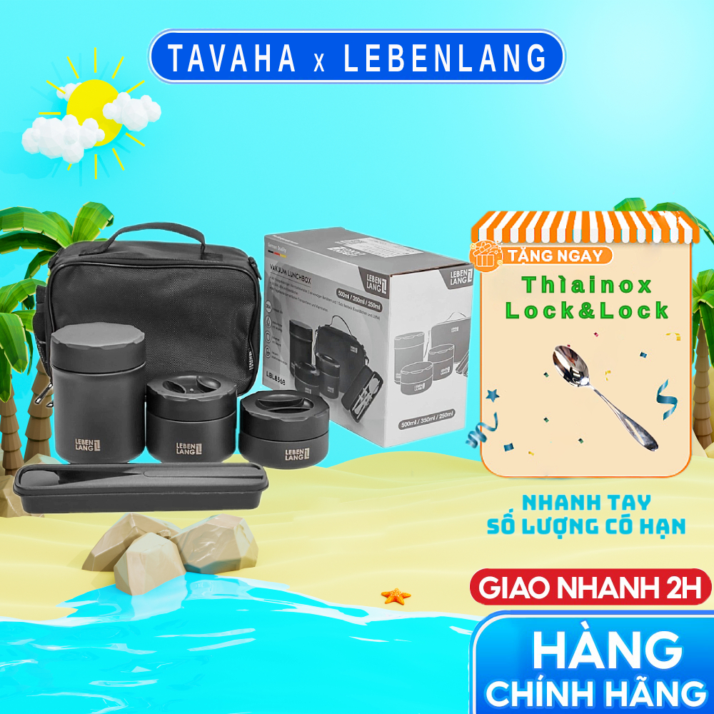 Bộ hộp cơm giữ nhiệt Lebenlang LBL8568, tặng kèm đũa thìa inox, Hàng chính hãng