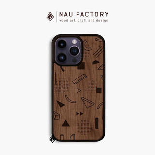Ốp lưng iPhone gỗ Walnut khắc laser sắc nét không phai X/11/12/13/14/15 Pro Max NAU FACTORY – Họa Tiết Hình Học