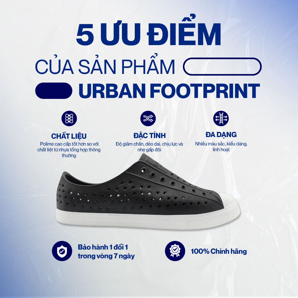 Giày lười, giày nhựa nam nữ Eva Phylon siêu mềm, siêu thoáng khí, chống nước Urban Footprint D2001