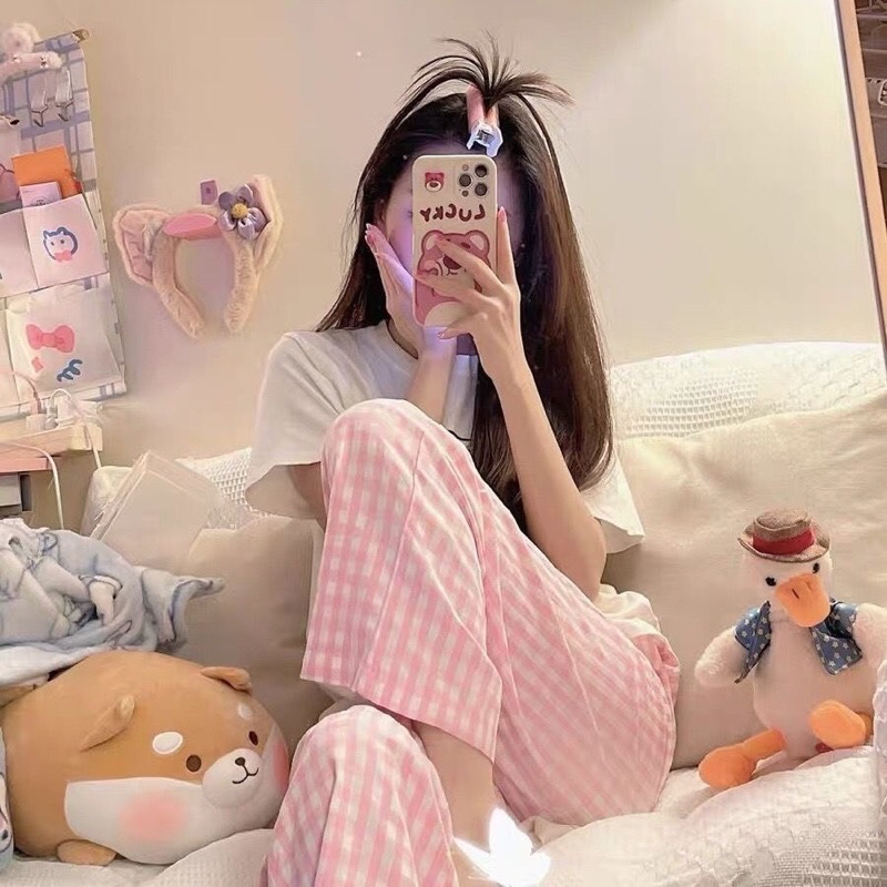 Quần kẻ caro ống rộng-Quần suông ống rộng kẻ sọc dáng dài cạp cao hottrend chất siêu mát
