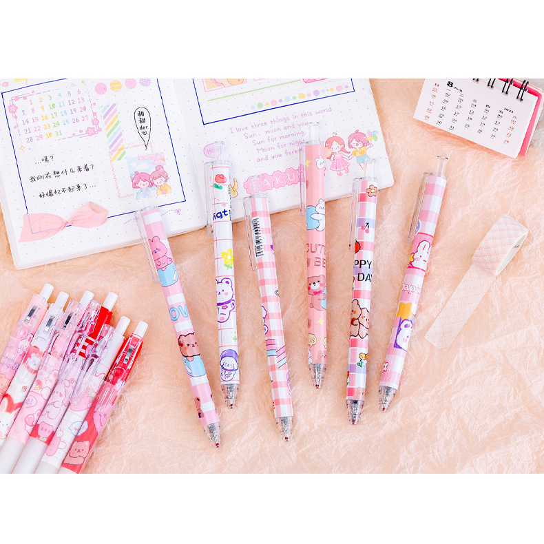 Set 6 Bút Mực Gel Đen 0.5mm hoạt hình cute dễ thương văn phòng phẩm SAMYBABYY