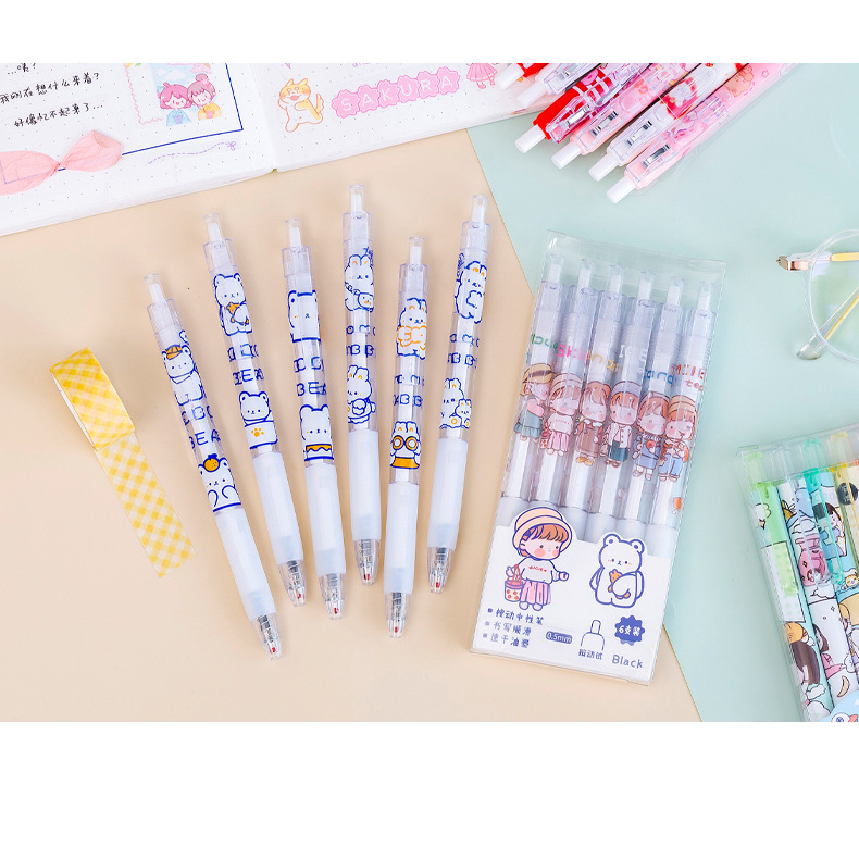 Set 6 Bút Mực Gel Đen 0.5mm hoạt hình cute dễ thương văn phòng phẩm SAMYBABYY