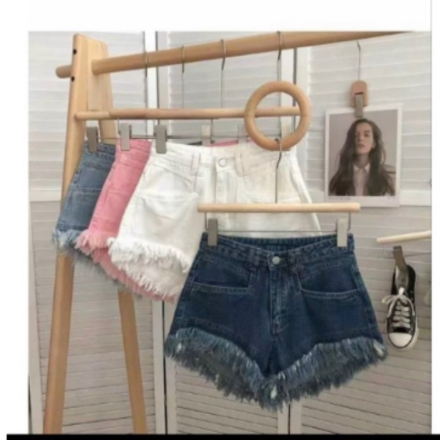 QUẦN SOOC JEANS TUA RUA GẤU CẠP CAO NHIỀU MÀU MS23556