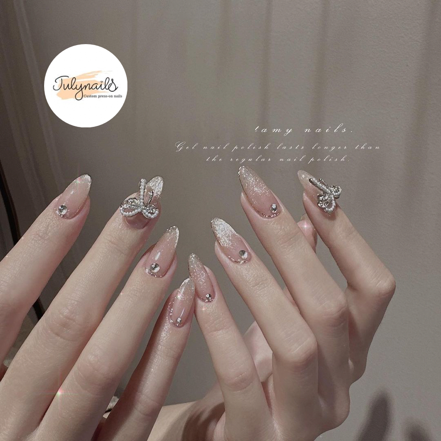 Nailbox thủ công nb148 mắt mèo đính đá sang chảnh có nơ julynails.vn