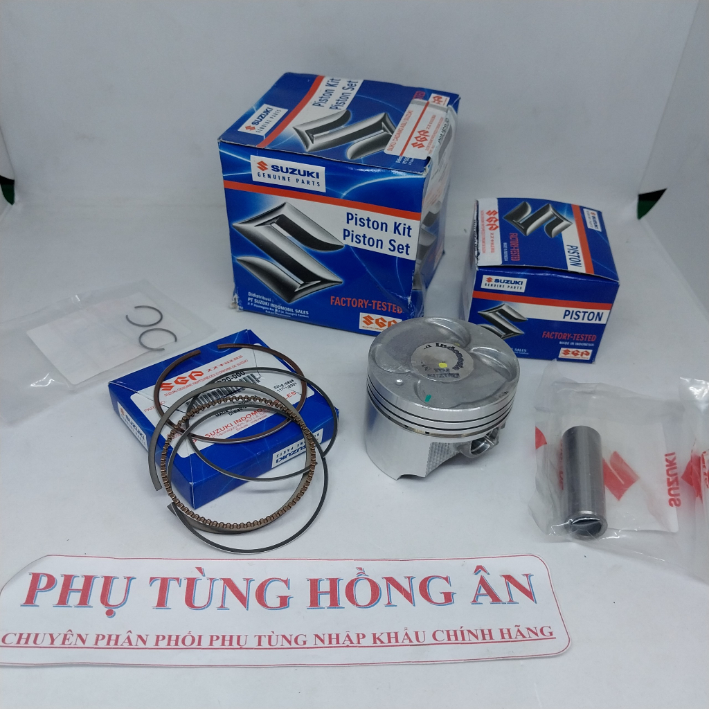 Bộ Piston Bạc Raider Xăng Cơ, Satria FU, K6, K9, Fx 125 (có ắc phe) zin chính hãng Suzuki Indonesia- PT HỒNG ÂN