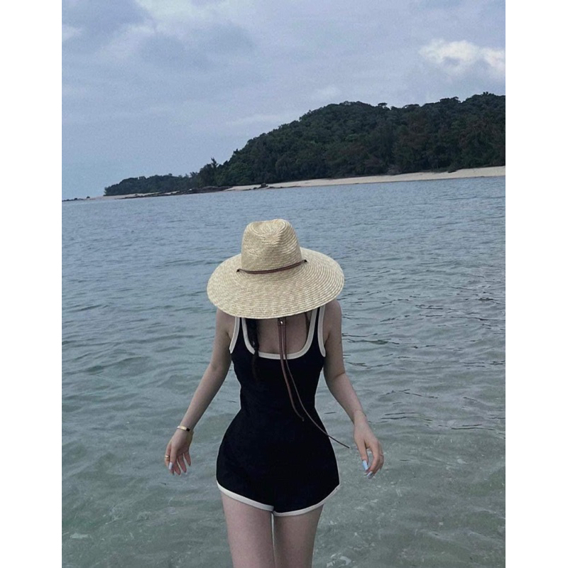 Jumpsuit body viền đùi hai dây bản viền nữ, áo liền quần body không mút