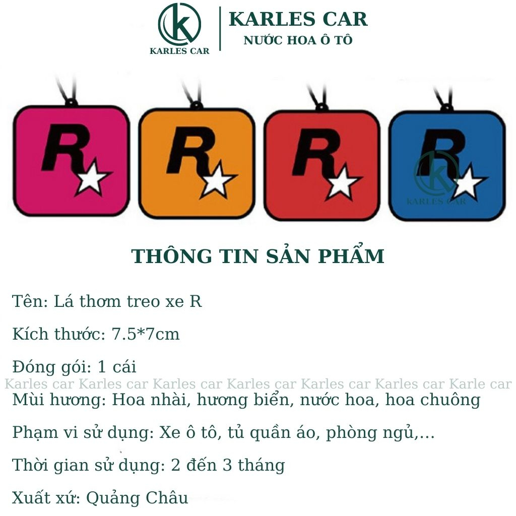 Nước Hoa Khô Khử Mùi, Lá Thơm Treo Xe Ô Tô Chữ R