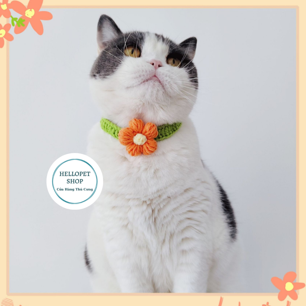 Vòng cổ cho chó mèo bằng len hình bông hoa dễ thương HELLOPET, Vòng cổ đan len thủ công cho thú cưng