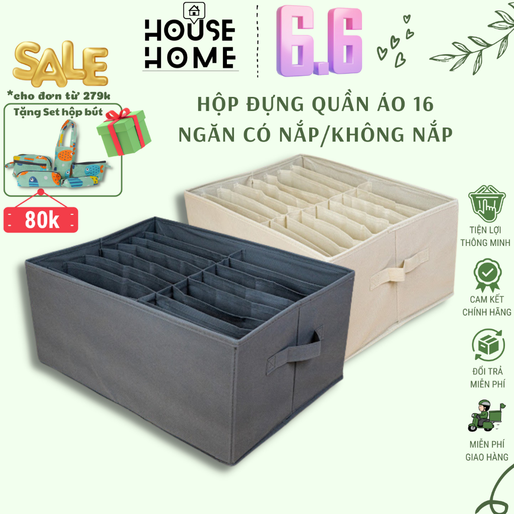 Hộp đựng quần áo hộp vải đựng quần áo chia 16 ngăn vải không dệt cứng cáp gấp gọn thông minh tiện lợi - HousetoHome