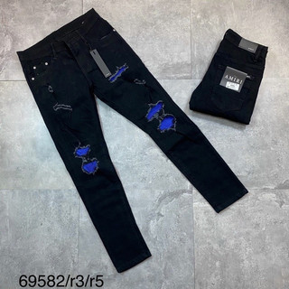 Quần jean nam cao cấp chất rách gối vá xanh chất jean dày dặn co dãn ôm body