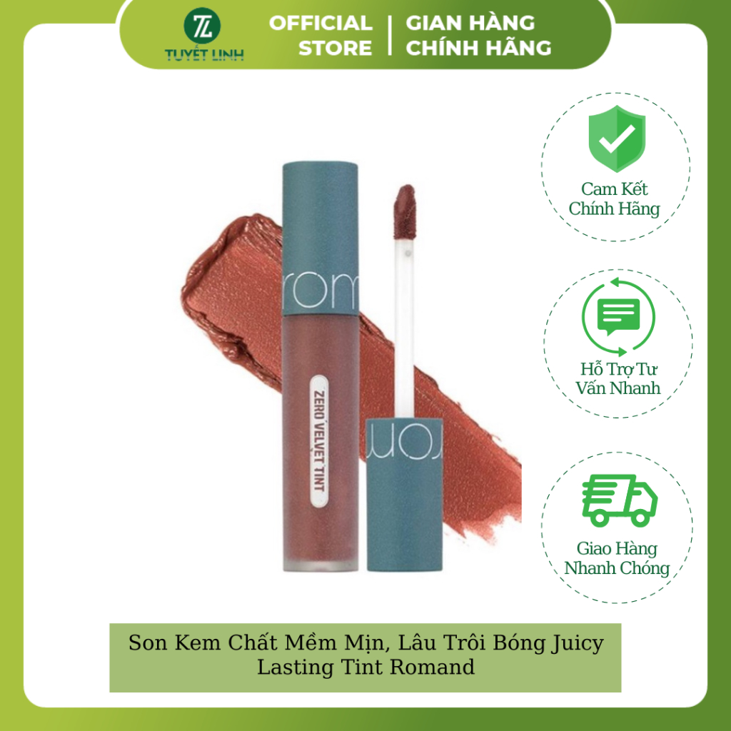 Son Kem Chất Mềm Mịn, Lâu Trôi Bóng Juicy Lasting Tint Romand/Kem Lì Romand Zero Velvet Tint 5,5gr