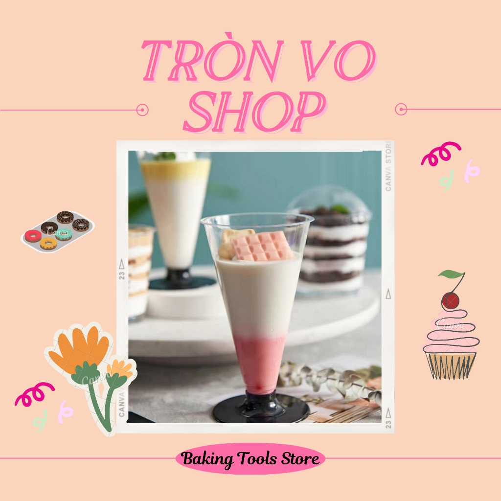 Ly nhựa đựng bánh PS -LC 28 có nắp - Đế trắng hoặc đen ngẫu nhiên [ Set 50]