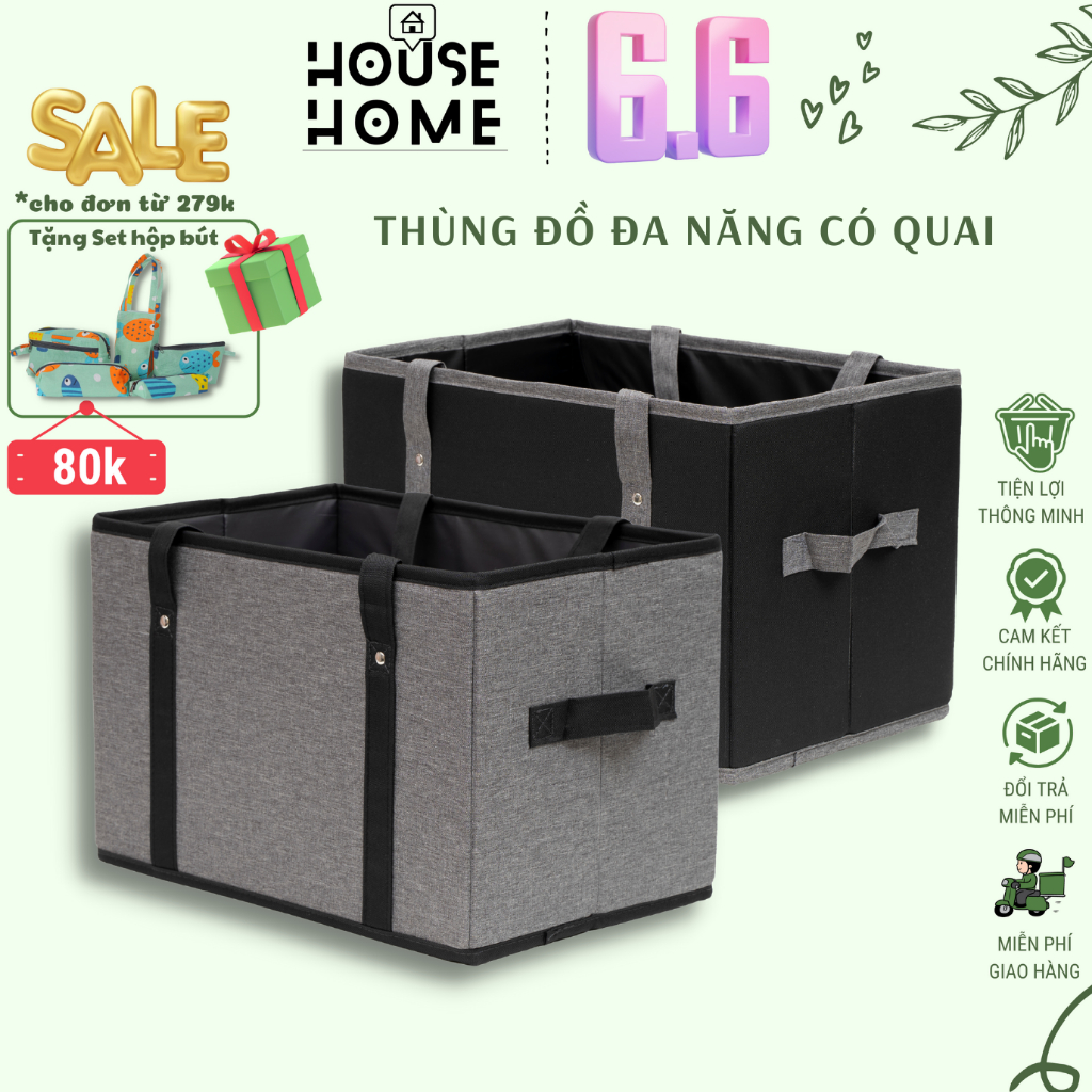 Hộp đựng đồ đa năng có quai, đồ bỉm sữa, giỏ đựng đồ khi đi mua sắm, quai xách chắc chắn, gấp gọn tiện lợi - HousetoHome