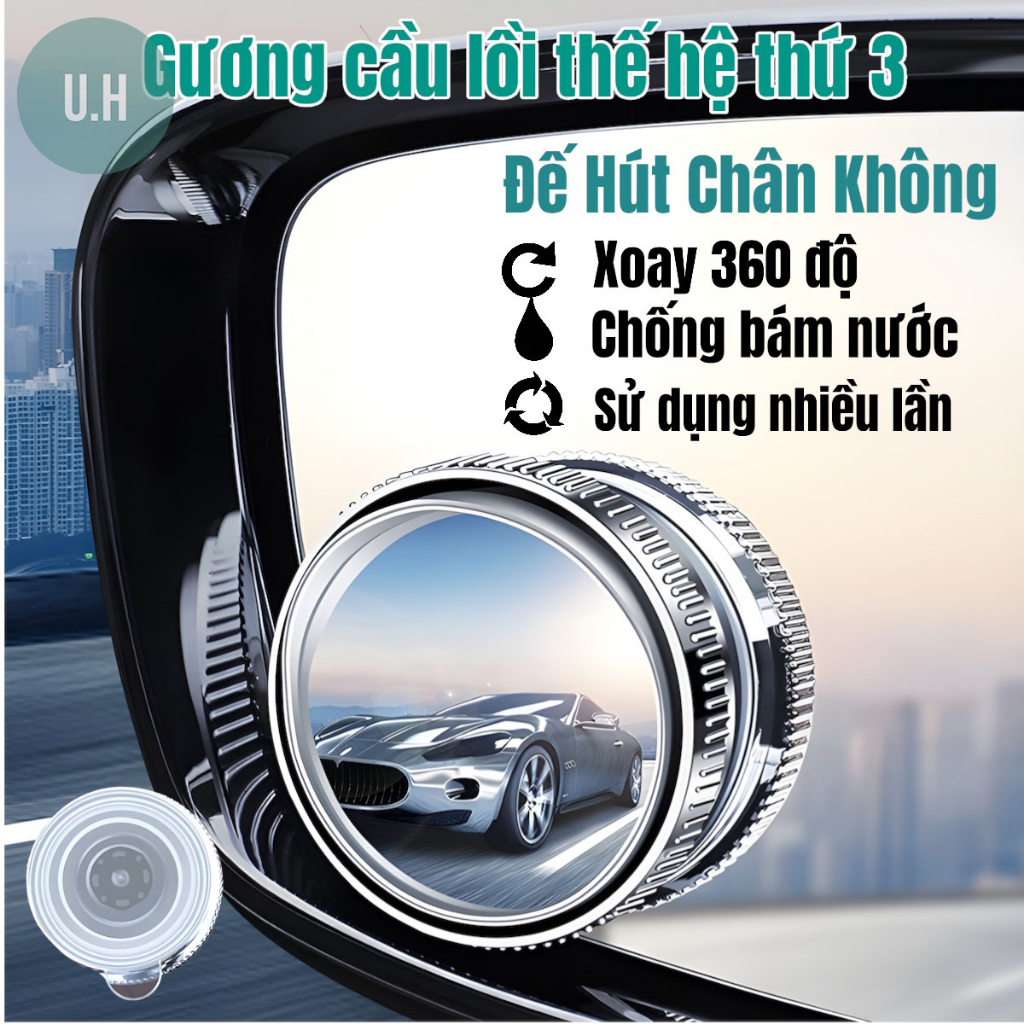 Gương Cầu Lồi GCL-01 Gắn Kính Hậu Ô Tô Xoay 360 Xoá Điểm Mù Sử Dụng Đế Hút Không Để Lại vết keo khó tẩy.
