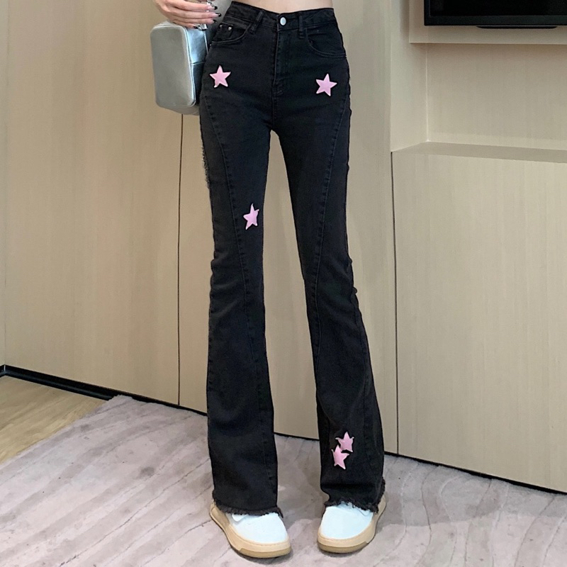 (ORDER TAOBAO) Quần jean ống loe gấu rách hoạ tiết sao phong cách hiện đại trẻ trung năng động