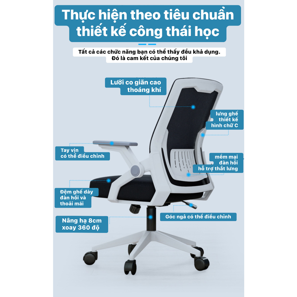 Ghế Văn Phòng Chân Xoay , Làm Việc GVP-3X Siêu Tiện ích Công Thái Học