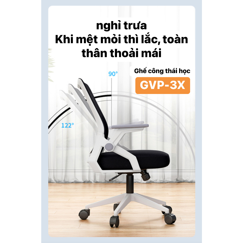 Ghế Văn Phòng Chân Xoay , Làm Việc GVP-3X Siêu Tiện ích Công Thái Học