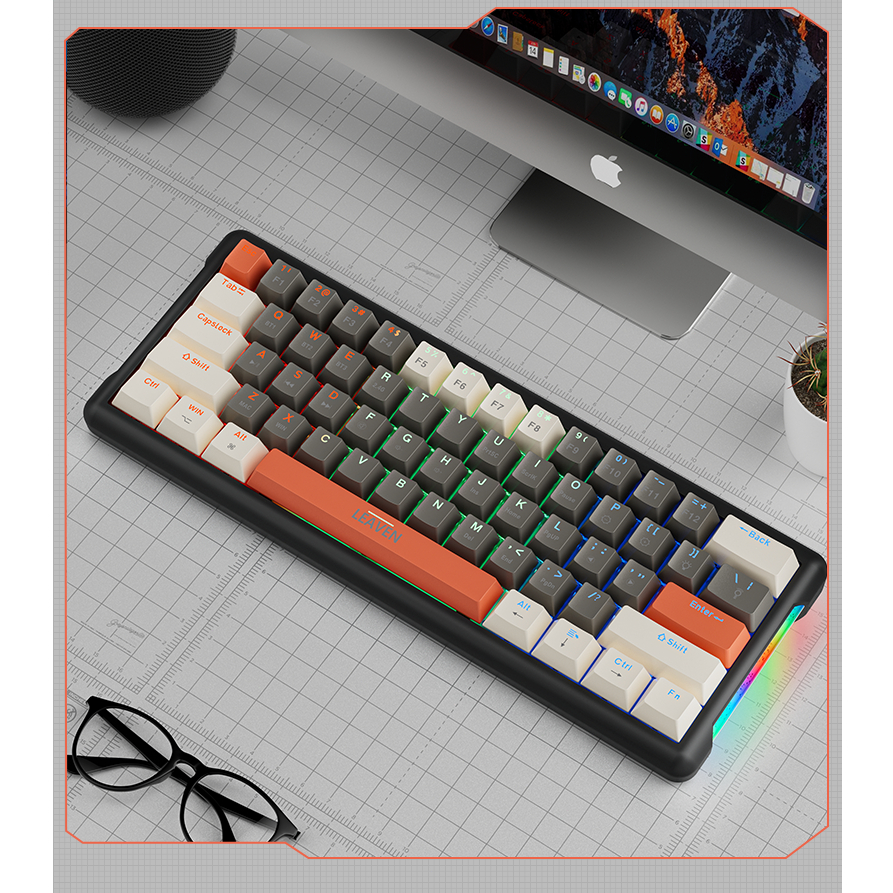 Bàn phím cơ LEAVEN K610. Hiệu ứng ánh sáng RGB ba chế độ, không dây, có thể tráo đổi nóng. bàn phím nhỏ