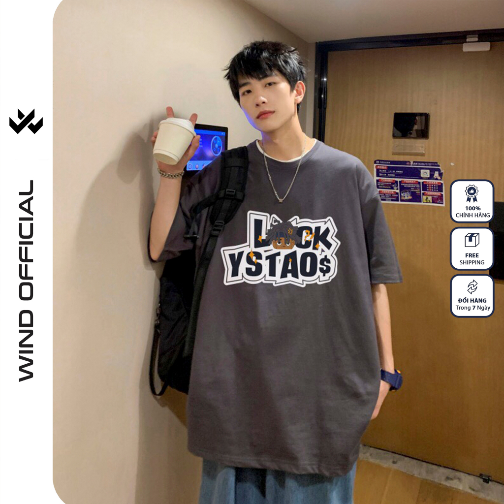 Áo thun tay lỡ WIND unisex form rộng YSTAO 65% cotton thời trang nam nữ oversize ulzzang