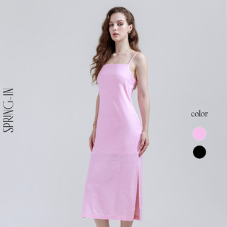Đầm midi linen 2 dây thiết kế dáng dài xẻ tà Springin