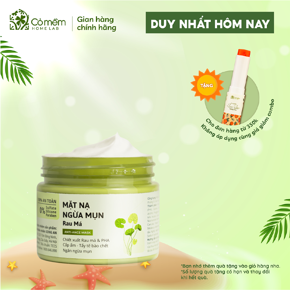 Mặt Nạ Đất Sét Ngừa Mụn Rau Má Cho Da Mụn Da Dầu Nhạy Cảm Cỏ Mềm 60g
