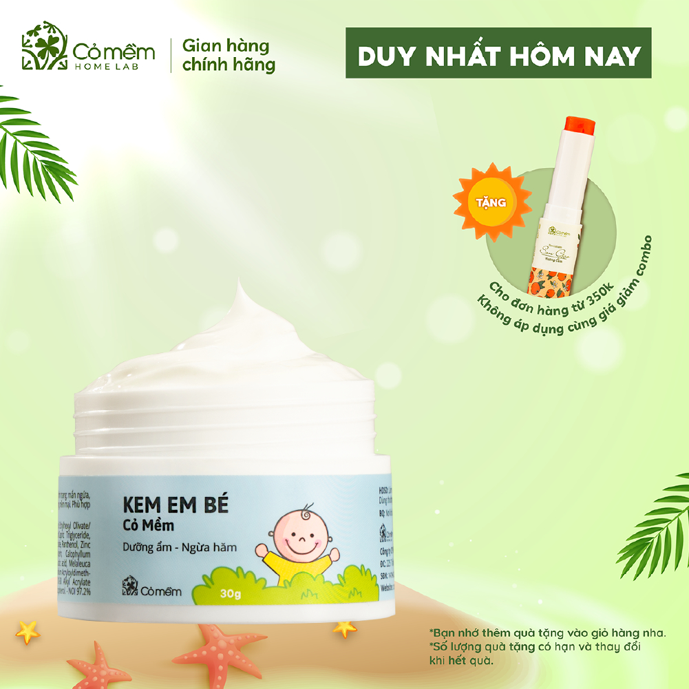 Kem Em Bé Dưỡng Ẩm Ngừa Hăm Tã Chàm Sữa Làm Dịu Da Mẩn Ngứa Do Côn Trùng Cỏ Mềm 30g