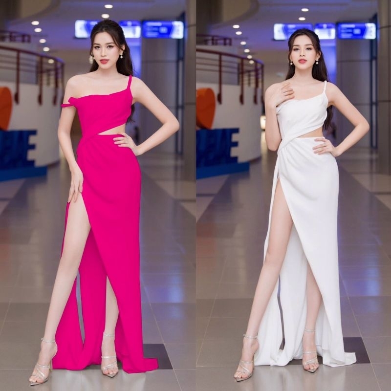Đầm Dạ hội khoét eo tam giác hai dây xoắn cao cấp-PT TẶNG KÈM HOA TAI THỜI TRANG