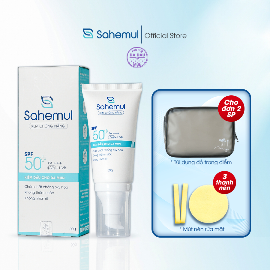 Kem Chống Nắng Kiềm Dầu Không Bóng Nhờn Sahemul Quang Phổ Rộng, Kháng Nước, Chống Ánh Sáng Xanh 50g