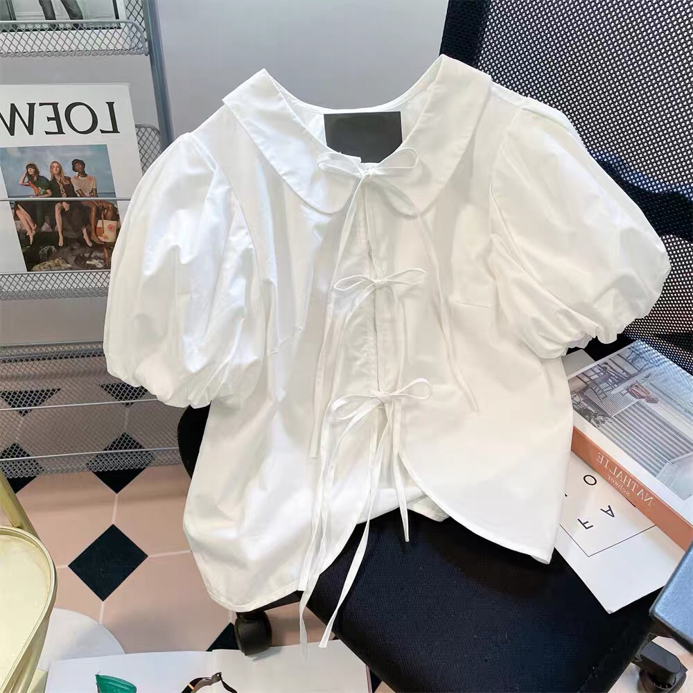 Áo sơ mi bigsize cột nơ tay bồng xinh yêu ( Thời trang Vicky G - Anitagreen ) HN0623
