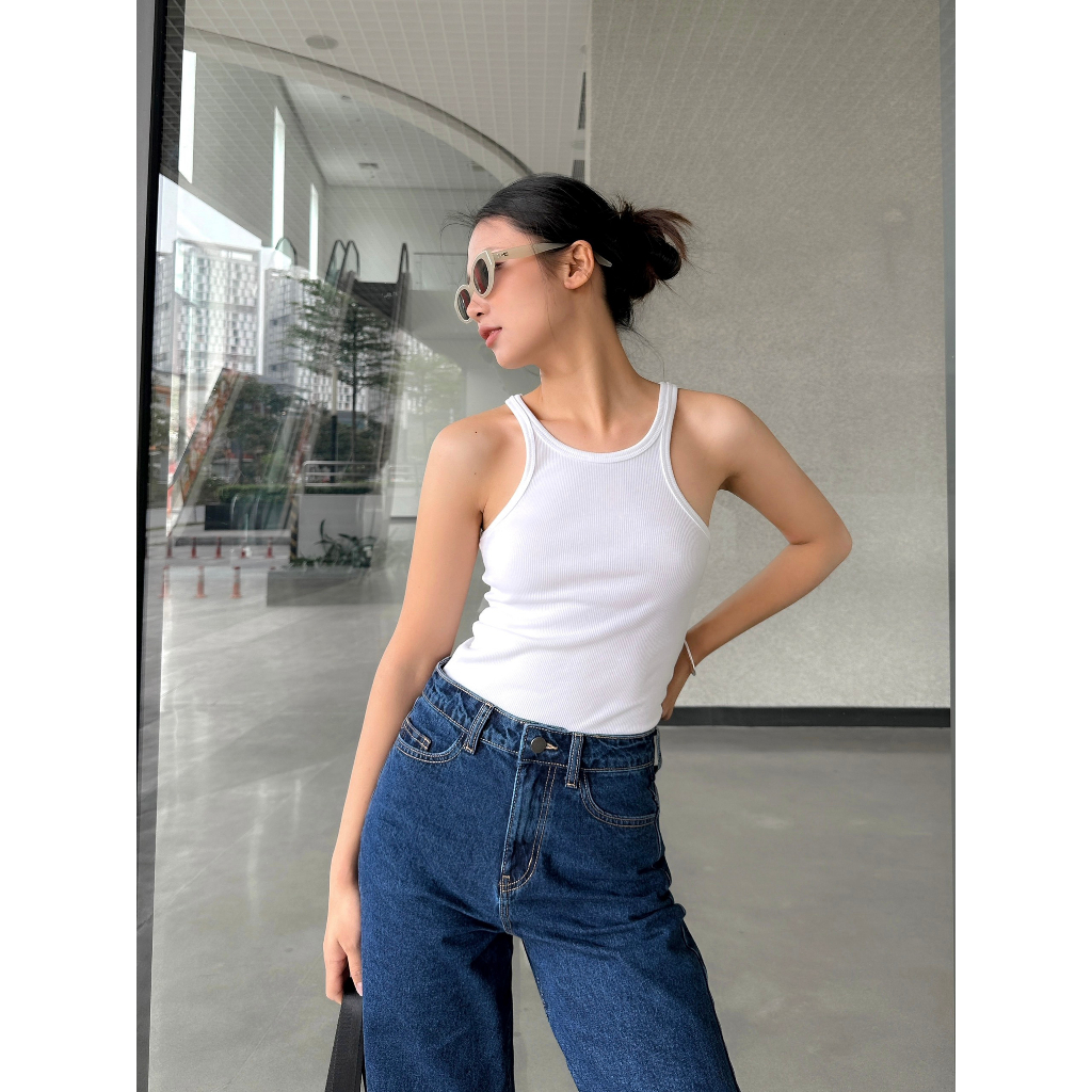 Timeless Loose Jeans Dark Blue - Quần Ống Suông Rộng, Lưng Cao Màu Dark Blue, Chất Cotton Cao Cấp (LSJ.3)