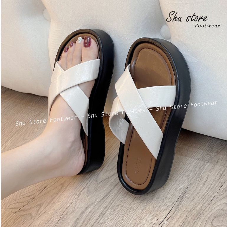 Dép đế lõm Shu Store 2 quai chéo đế cao 4cm đi chơi dạo đi chơi đều xinh cho nàng