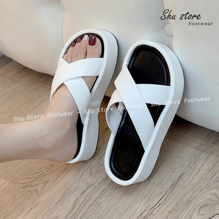 Dép đế lõm Shu Store 2 quai chéo đế cao 4cm đi chơi dạo đi chơi đều xinh cho nàng