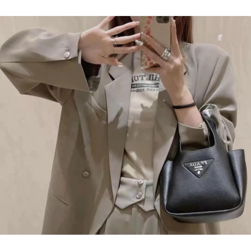 Túi xách nữ Pra.da picotin da hạt sz18cm phom mềm nhỏ xi h