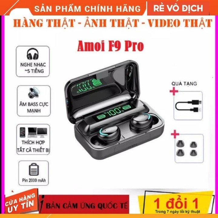 TAI NGHE KHÔNG DÂY AMOI F9 PRO BẢN NÂNG CẤP CÓ NHIỀU CHỨC NĂNG MÀN HÌNH LED CẢM ỨNG THÔNG MINH