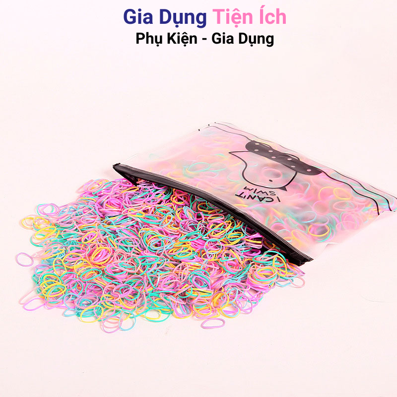 Túi 3000 dây thun buộc tóc mini co giãn, dây chun buộc tóc nhiều màu,dây mỏng dành cho bé tóc mỏng kéo zip tiện lợi.