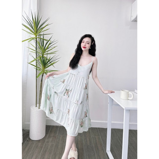 Đầm mặc ở nhà - đầm 2 dây họa tiết nhiều màu - danangsale