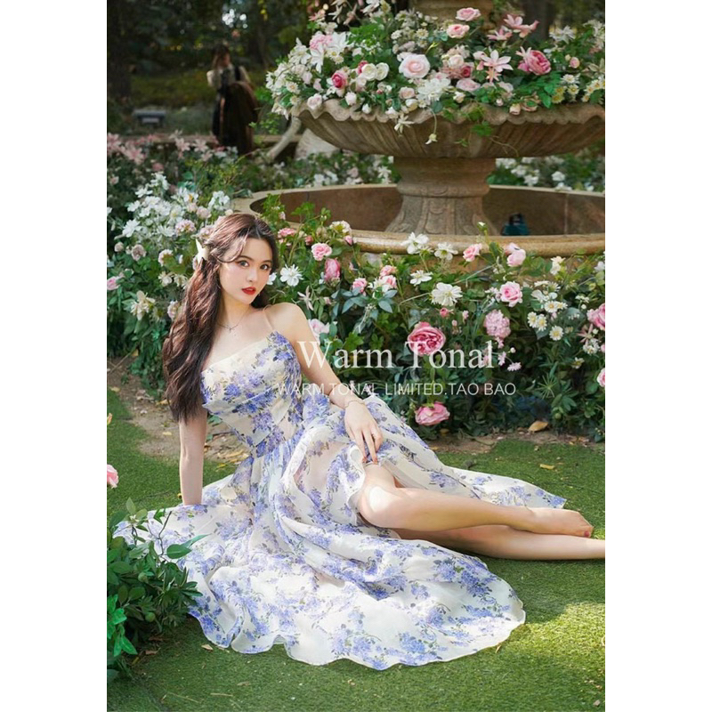 Đầm xoè 2 dây voan hoa có lót TRIPBLE T DRESS - Free size dưới 54kg - MS71HD