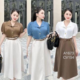  Chân váy xoè công sở dáng dài có túi cơi 2 bên  Không Kèm Đai  