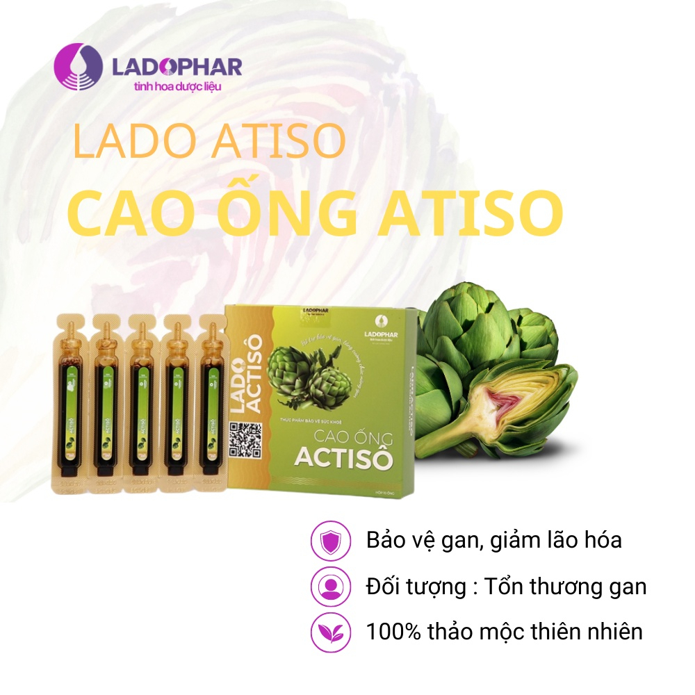 Cao ống Atiso không đường Ladophar Lado Actisô giải độc gan thanh lọc cơ thể Hộp 10 ống