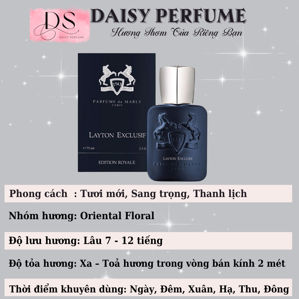 [Mẫu Thử] Nước Hoa Nam Nữ (UNISEX) Marly Layton Thanh Lịch, Tươi Mới Đầy Năng Động 10ml Chính Hãng- Daisy Store