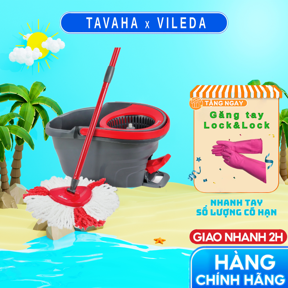 Cây Lau Nhà Tự Vắt Thông Minh Vileda Turbo Easy Đầu Lau Tam Giác, 3 Bông Lau, Xô Giặt Quay Bằng Chân - Tsu162214