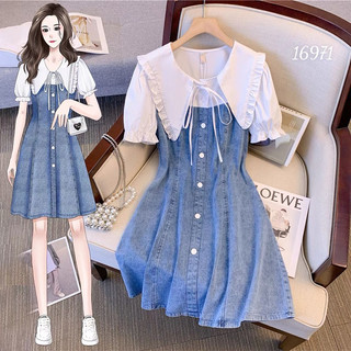 Đầm jean bigsize cổ bèo phối nơ 16971