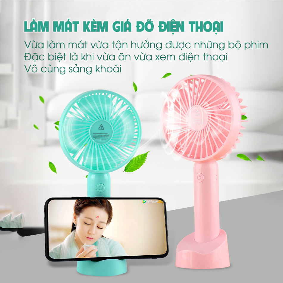 quạt mini cầm tay sạc điện SIDOTECH S1 cute 3 in 1 tích điện làm mát nhanh để bàn giá đỡ điện thoại giá rẻ mùa hè nóng