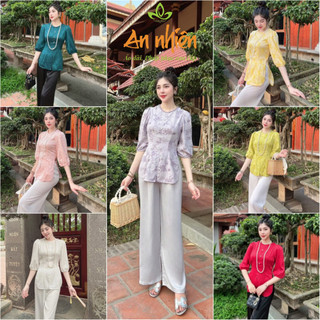 Bộ pháp phục, bộ lam đi chùa gấm cao cấp đính ngọc mix quần lụa - PB07