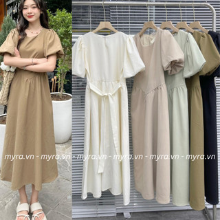 Váy tay bồng chất đẹp 2 lớp buộc nơ myra Vay6214