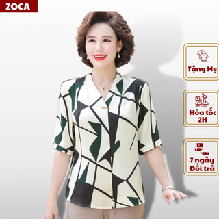 Áo trung niên sơ mi cộc tay mùa hè , Áo cho bà cho mẹ tay ngắn chất lanh lụa hoạ tiết (có ảnh thật ) _ALL01